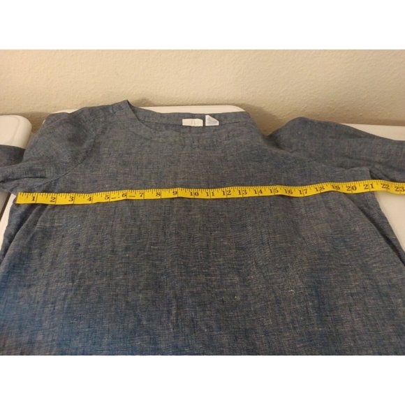 Women's Anthropology Sigrid Olsen 100% Linen Blue Dressy Blouse Large - Picture 6 of 7